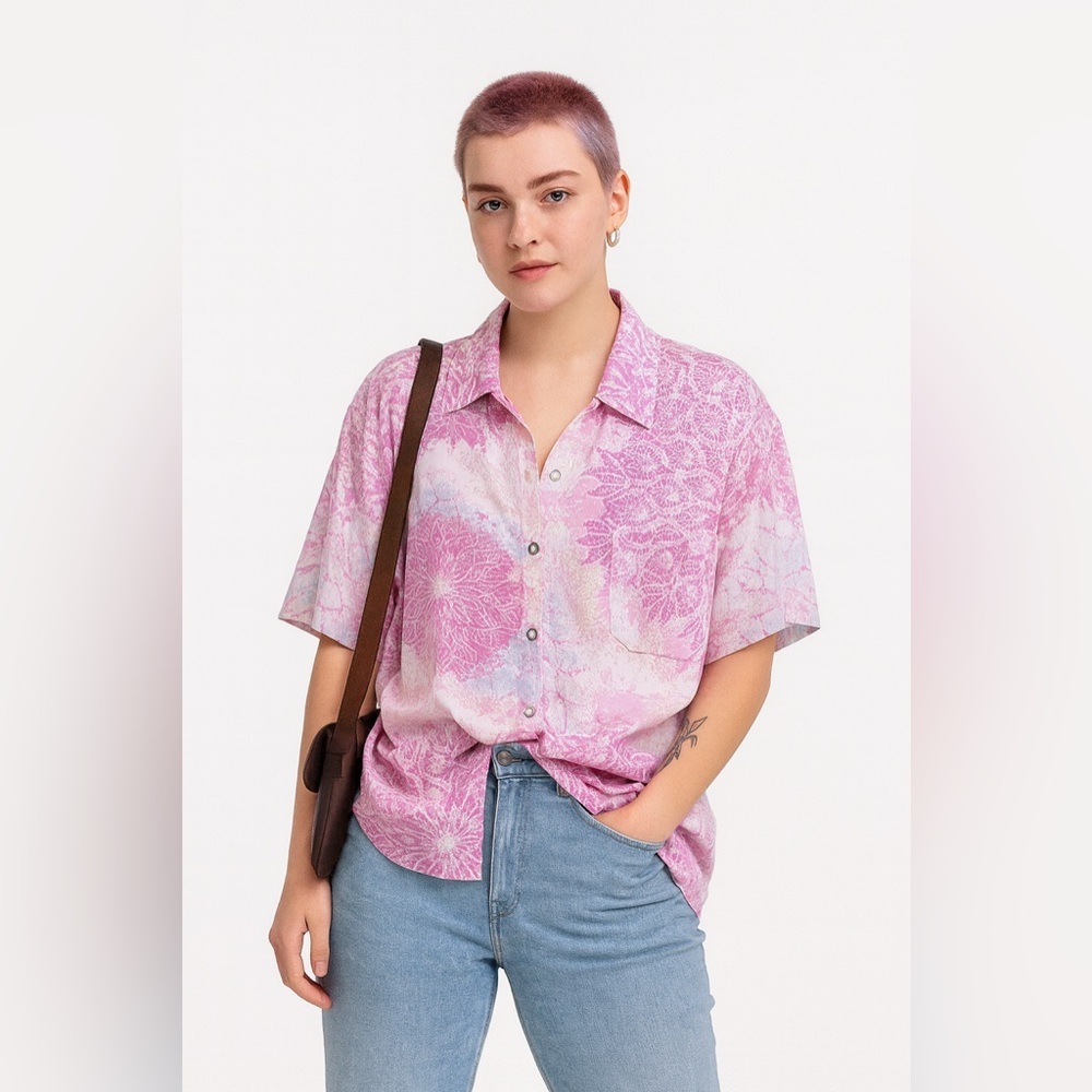Sunset‎ Rd enchanted paisley abstract print multi button down 3/4 sleeves blouse